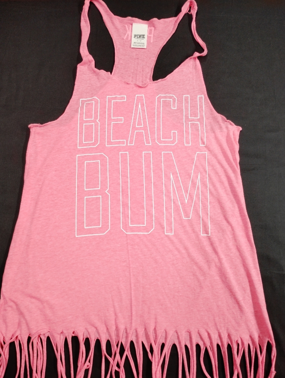 PINK Victoria's Secret Heather Pink  Racerback Beach Bum Fringe Oversized Tank